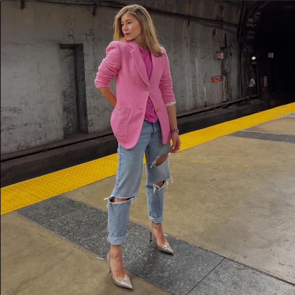 Zara Pink Textured Blazer